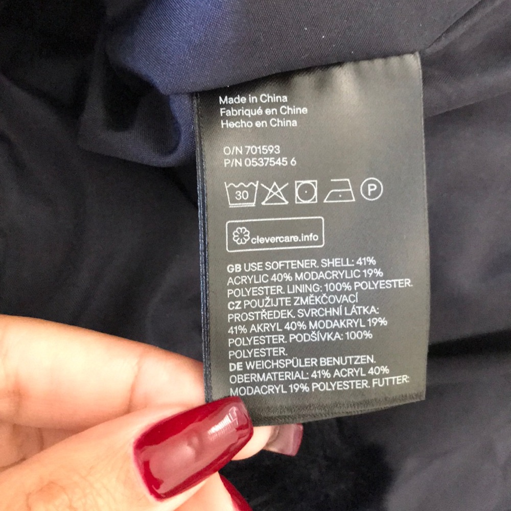 H&M navy blue faux fur jacket coat - Picture 6 of 8